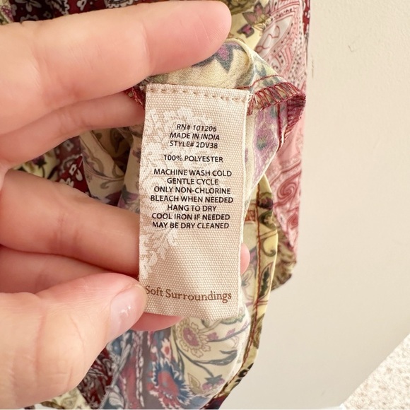Soft Surroundings Langdon Paisley Patchwork Blouse Large Neck Tie Semi Sheer - Picture 11 of 12